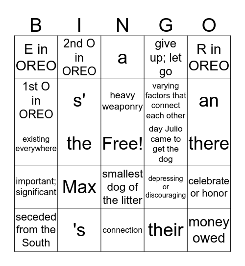 Wk 5-6 Guided Reading Bingo Card