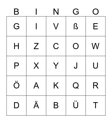 Das deutsche ABC Bingo Card