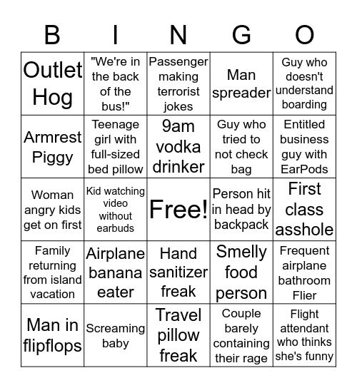 Airport Passenger Bingo Card