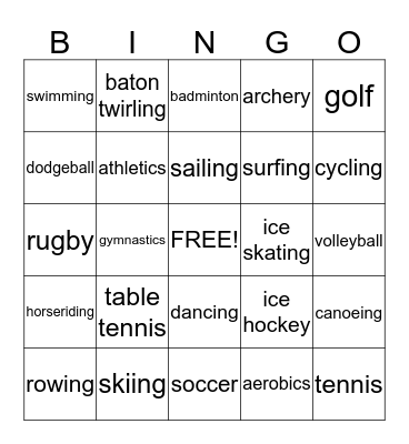 Sports Bingo Card