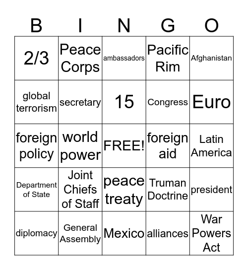 Foreign Policy Review Bingo Card