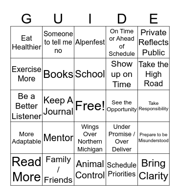 Paula's Personal Leadership Plan Bingo Card