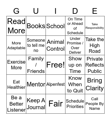 Paula's Personal Leadership Plan Bingo Card