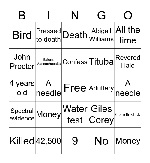 The Crucible  Bingo Card