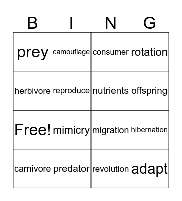 Science Vocabulary Bingo Card