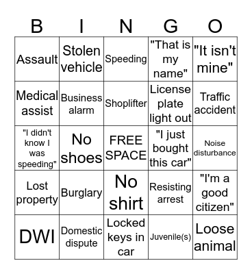 POLICE BINGO Card