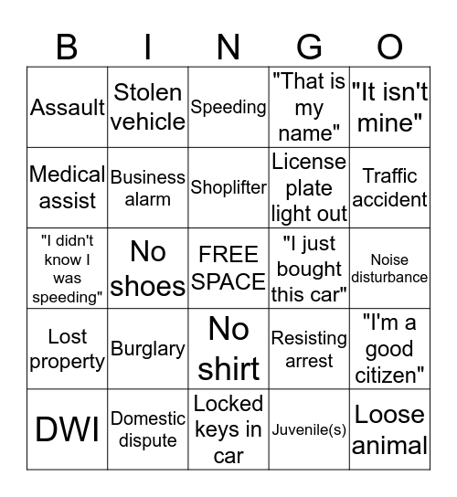 POLICE BINGO Card