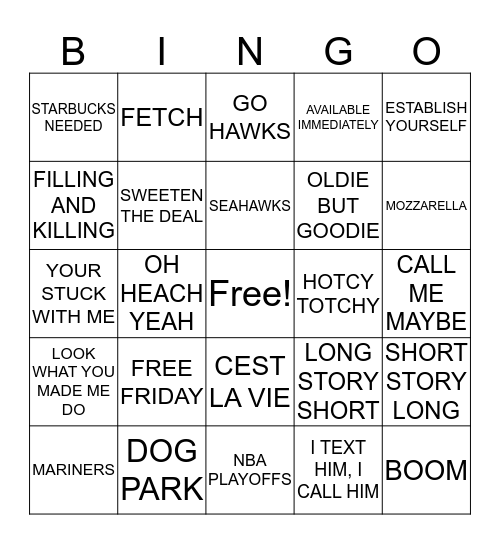 Wednesday Blitz Bingo Card