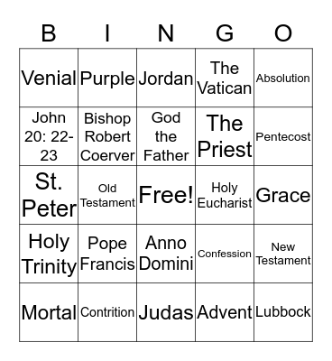 Catholic Bingo Card