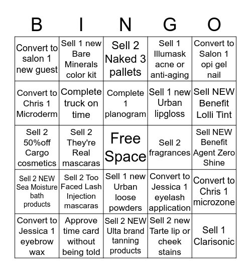 Ulta Bingo Card