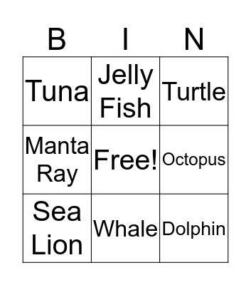 Sea Animals Bingo Card
