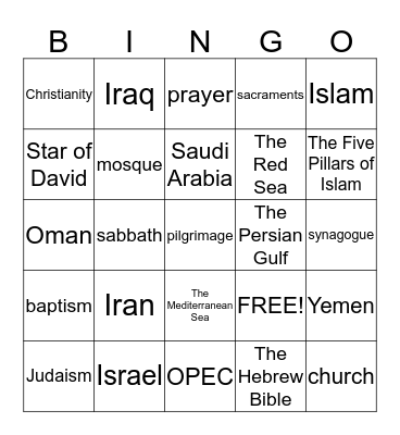 The Middle East Bingo Card