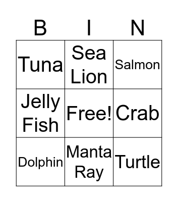 Sea Animals Bingo Card