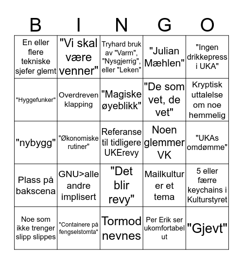 Allmøte Kultur Bingo Card