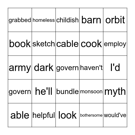 Henry and Gavin Skills Review Bingo Card