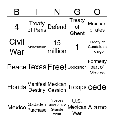 Mexican-American War Bingo Card