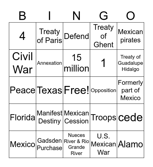 Mexican-American War Bingo Card