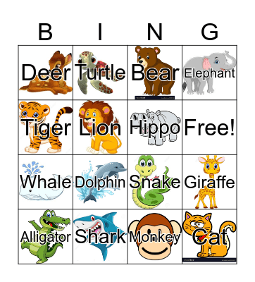 Animals Bingo Card