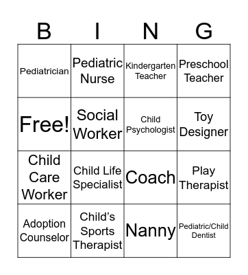 Careers Child Development Bingo Card