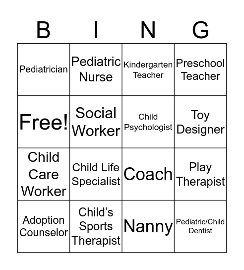 Careers Child Development Bingo Card