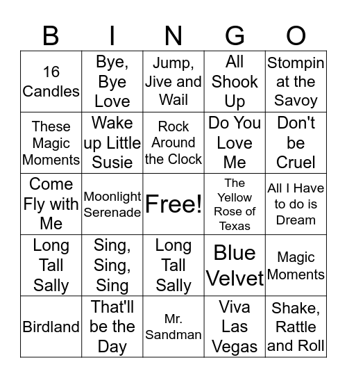 Hits of the '50s! Bingo Card