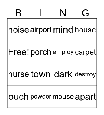Combinations and Diphthongs Bingo Card
