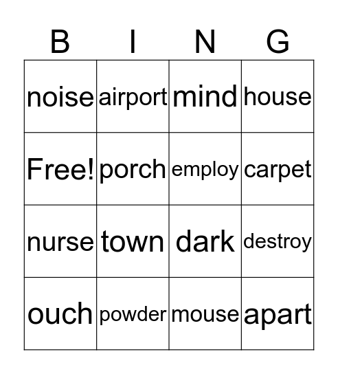 Combinations and Diphthongs Bingo Card