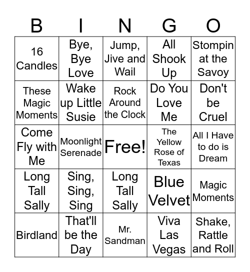 Name that Hit Tune! Bingo Card