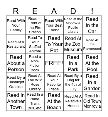 Wild Rose Summer Reading Bingo Card