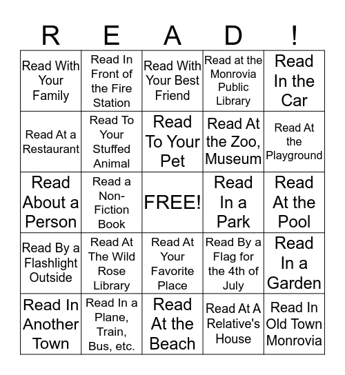 Wild Rose Summer Reading Bingo Card