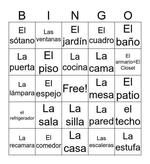 La casa Bingo Card