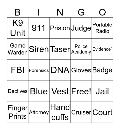 River Bend Criminal Justice Bingo Card