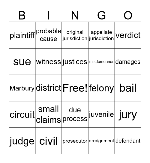 Civics Bingo Game Bingo Card