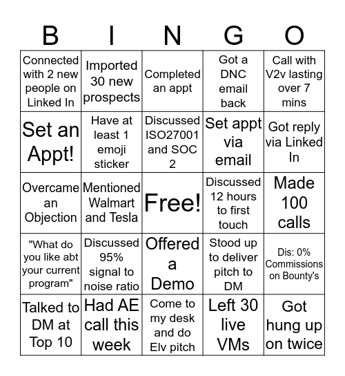 BUG Crowd Bingo Card