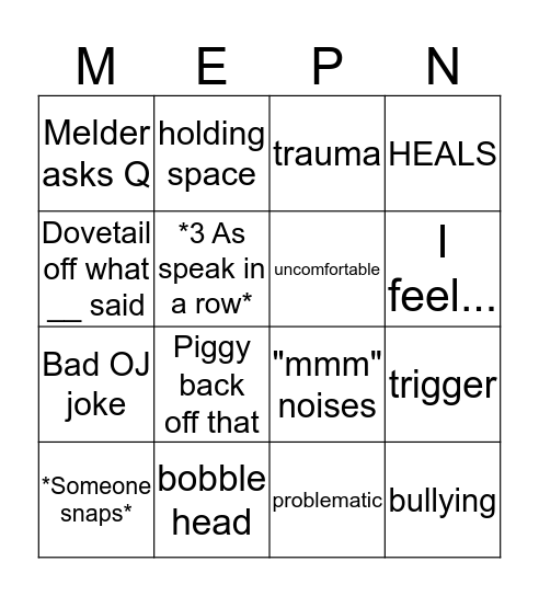 ISSUES Bingo Card