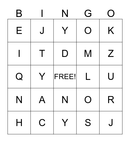 Letters In Our Names Bingo Card