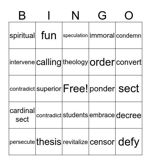 The Reformation 3 Bingo Card