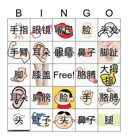 身体部位 Bingo Card