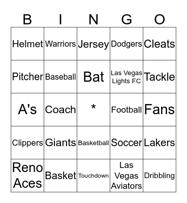 Sports Bingo Card