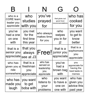 Find Someone... Bingo Card