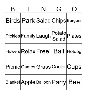 Picnic Bingo Card