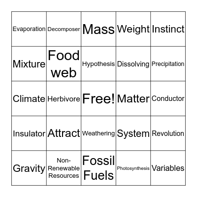 STAAR SCIENCE VOCABULARY Bingo Card