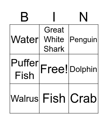 Sea Animals Bingo Card