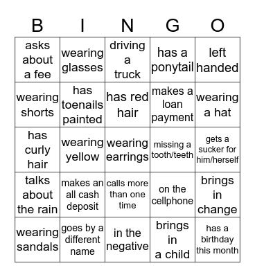 Customer Bingo Card