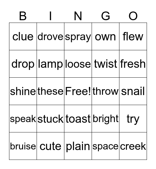 Short and Long Vowel Words Bingo Card