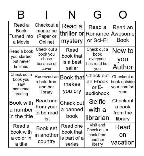 Adult Summer Reading Program Bingo Card