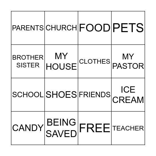 THANKFUL Bingo Card