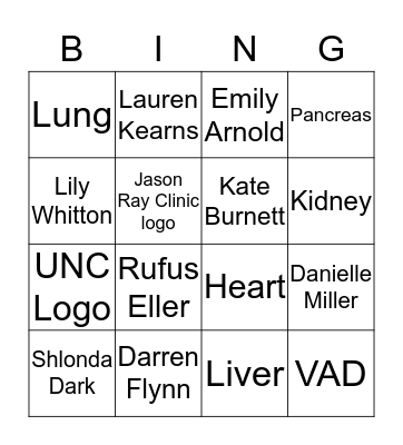Transplant BINGO Card