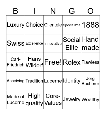 Bucherer Bingo! Bingo Card