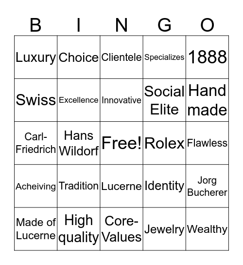 Bucherer Bingo! Bingo Card